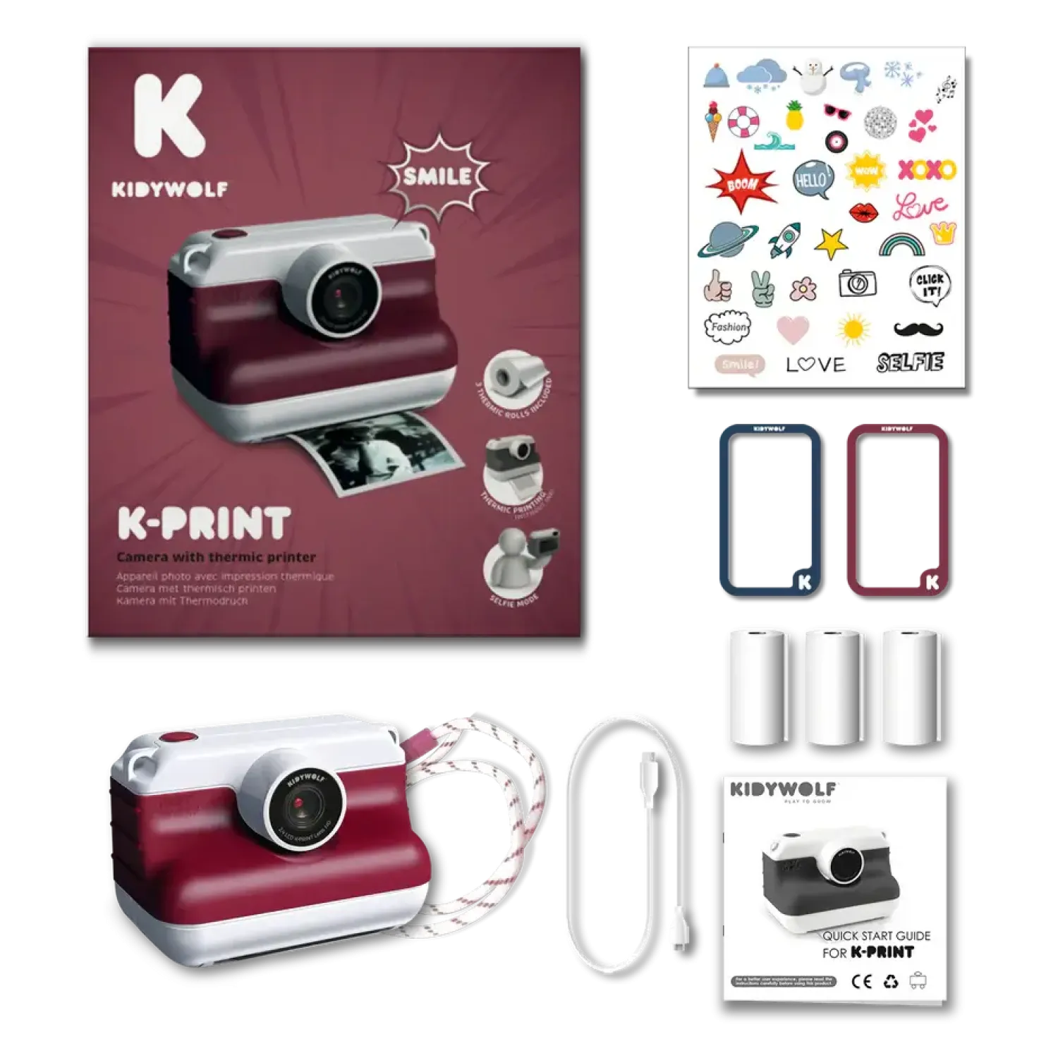 Kidywolf Aparat z drukarką dla dzieci K-PRINT - RED