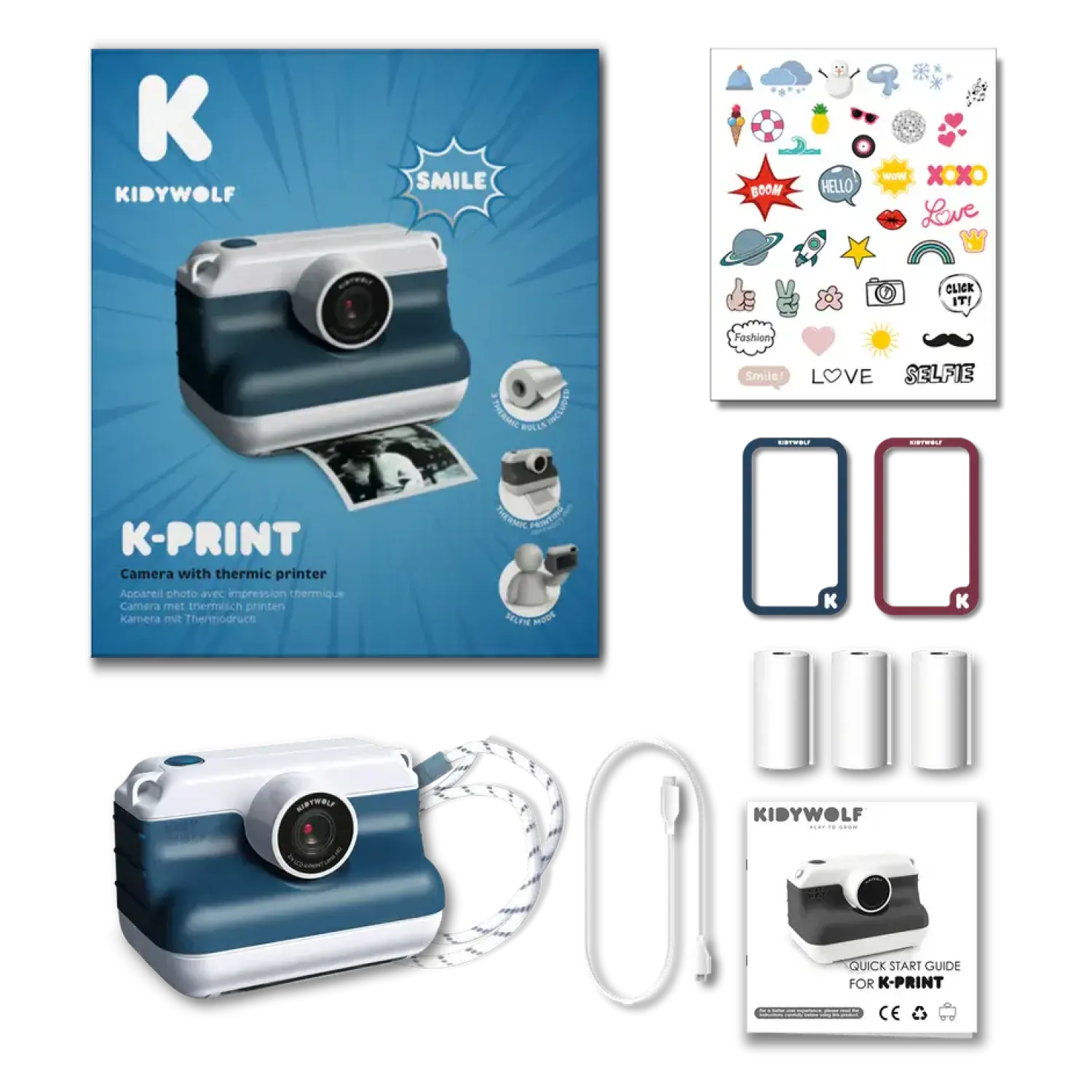 Kidywolf Aparat z drukarką dla dzieci K-PRINT - BLUE
