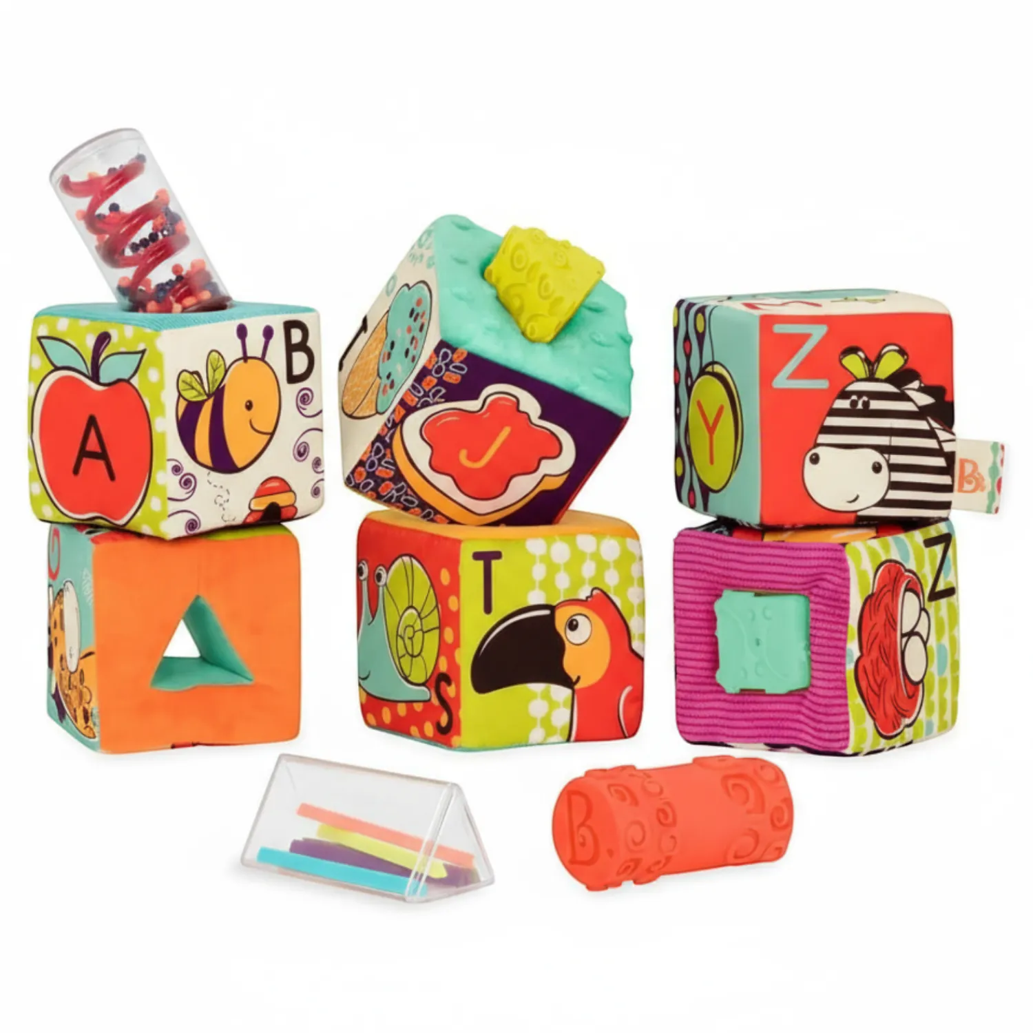 B.Toys Block Party – klocki materiałowe z sorterami