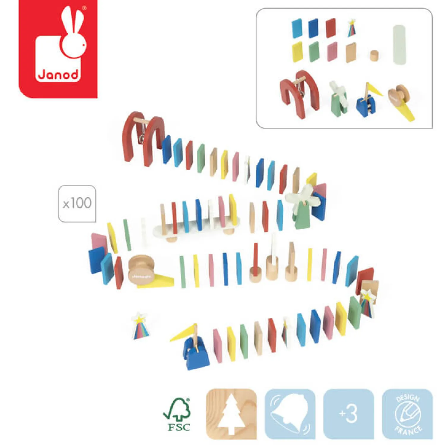 Janod Domino Tor przeszkód 100 el. 3+