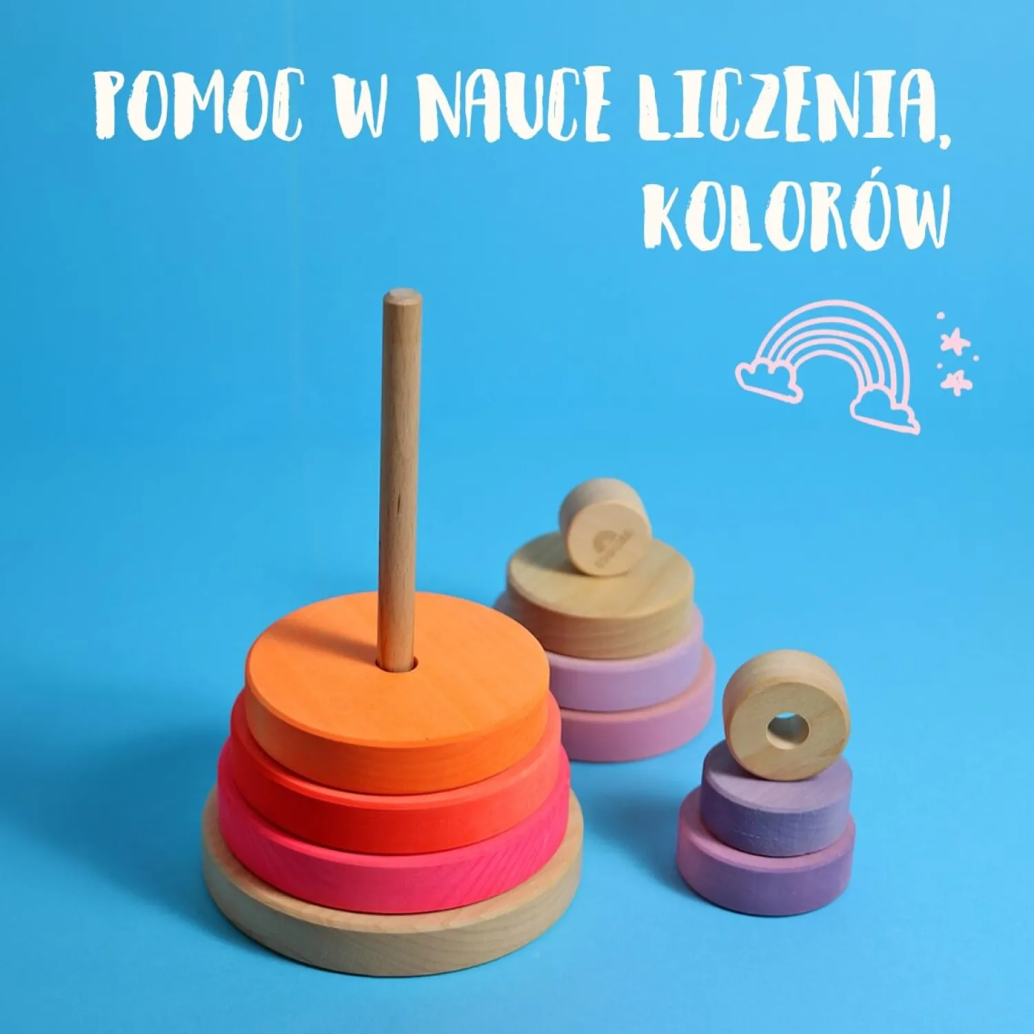 Grimm's Drewniana wieża 10 krążków - Neon Pink