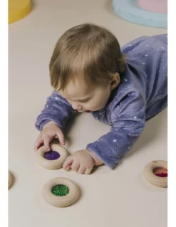 Petit Boum Drewniana zabawka sensoryczna Donut Calm - turkusowy