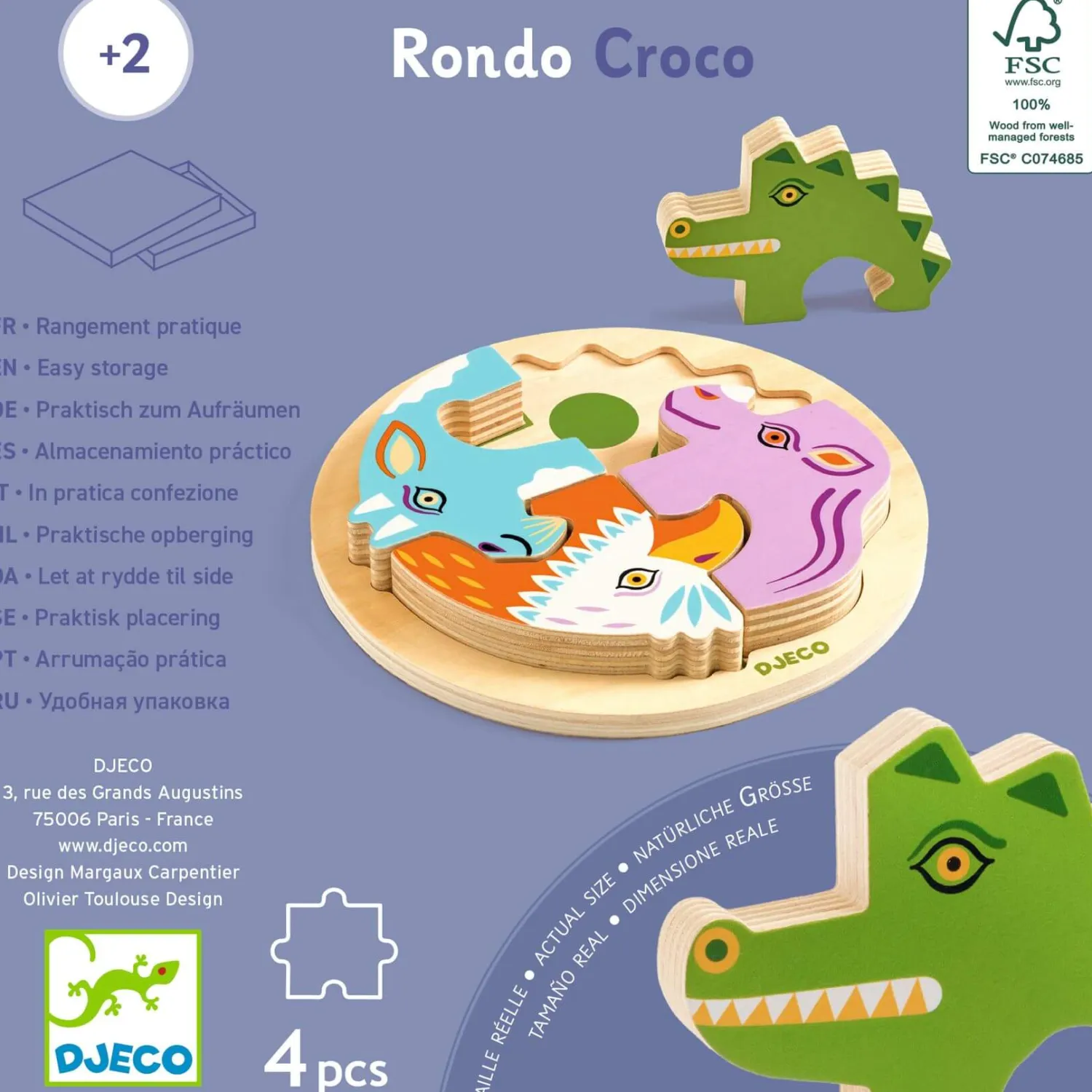 Djeco Drewniane okrągłe puzzle RONDO CROCO