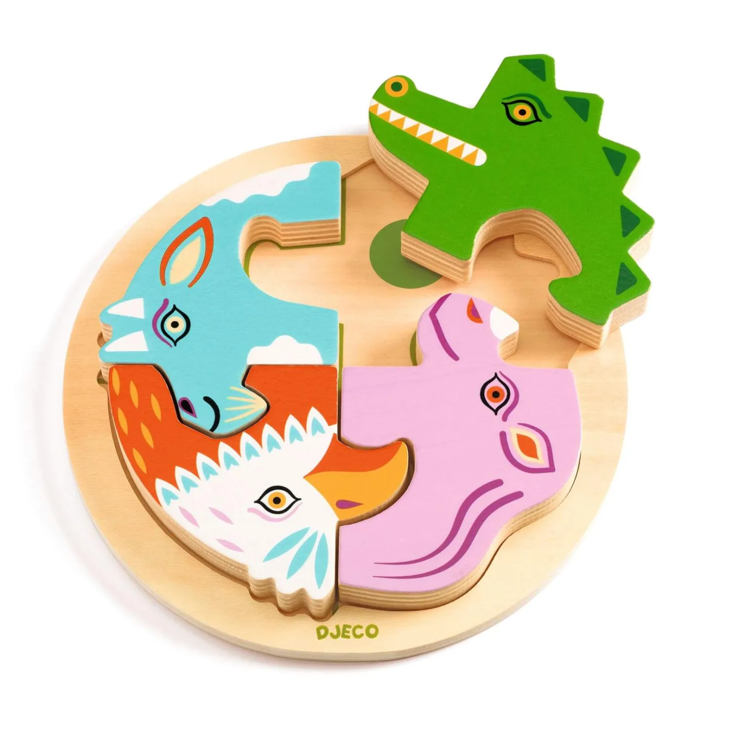 Djeco Drewniane okrągłe puzzle RONDO CROCO