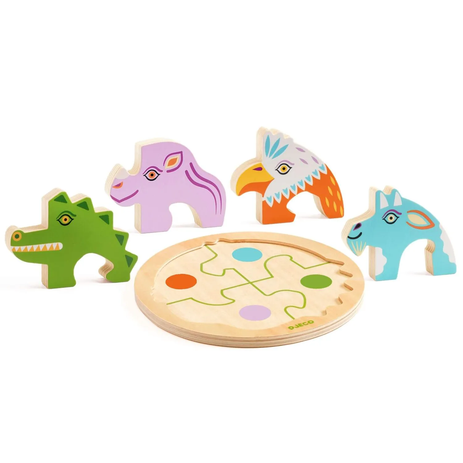 Djeco Drewniane okrągłe puzzle RONDO CROCO
