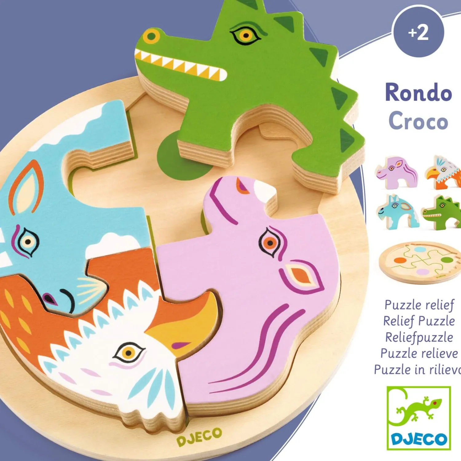 Djeco Drewniane okrągłe puzzle RONDO CROCO