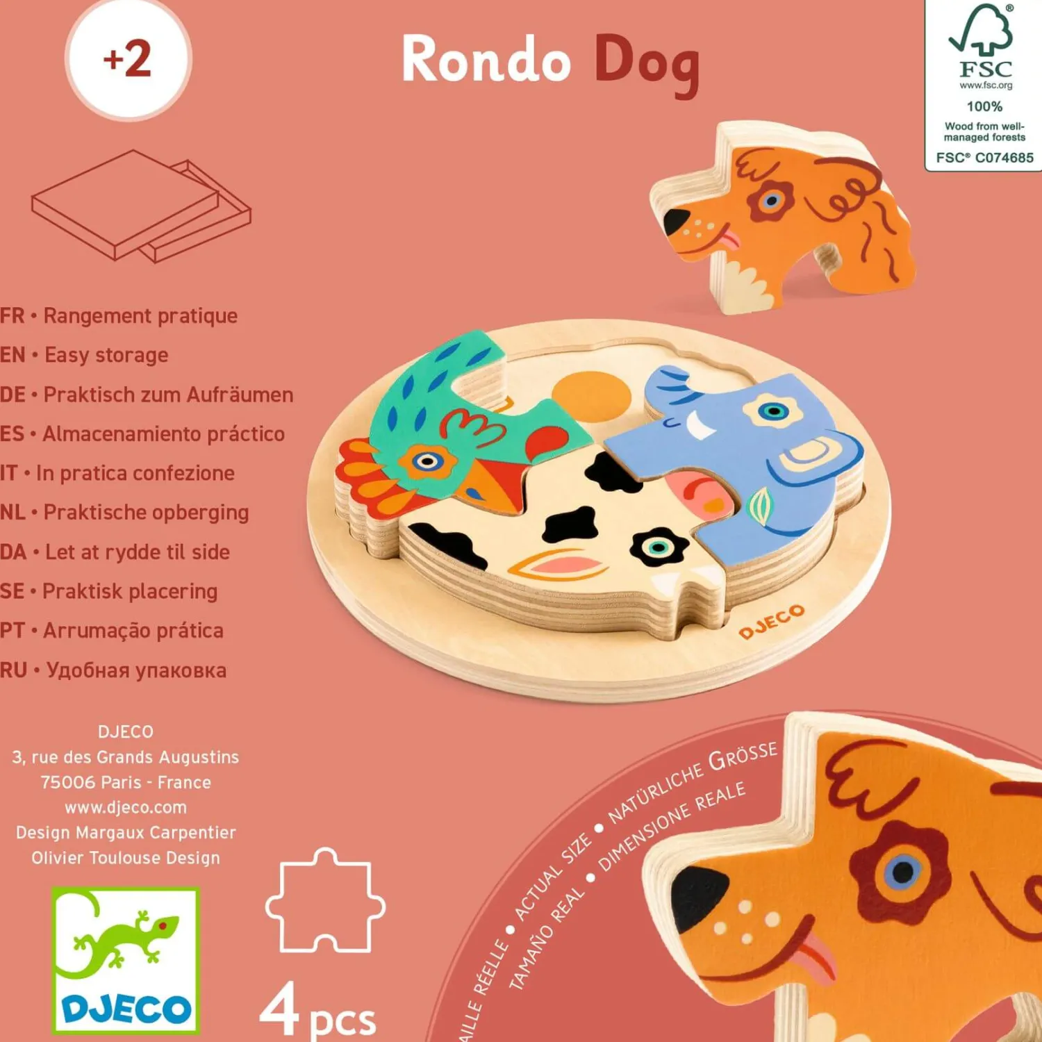 Djeco Drewniane okrągłe puzzle RONDO DOG