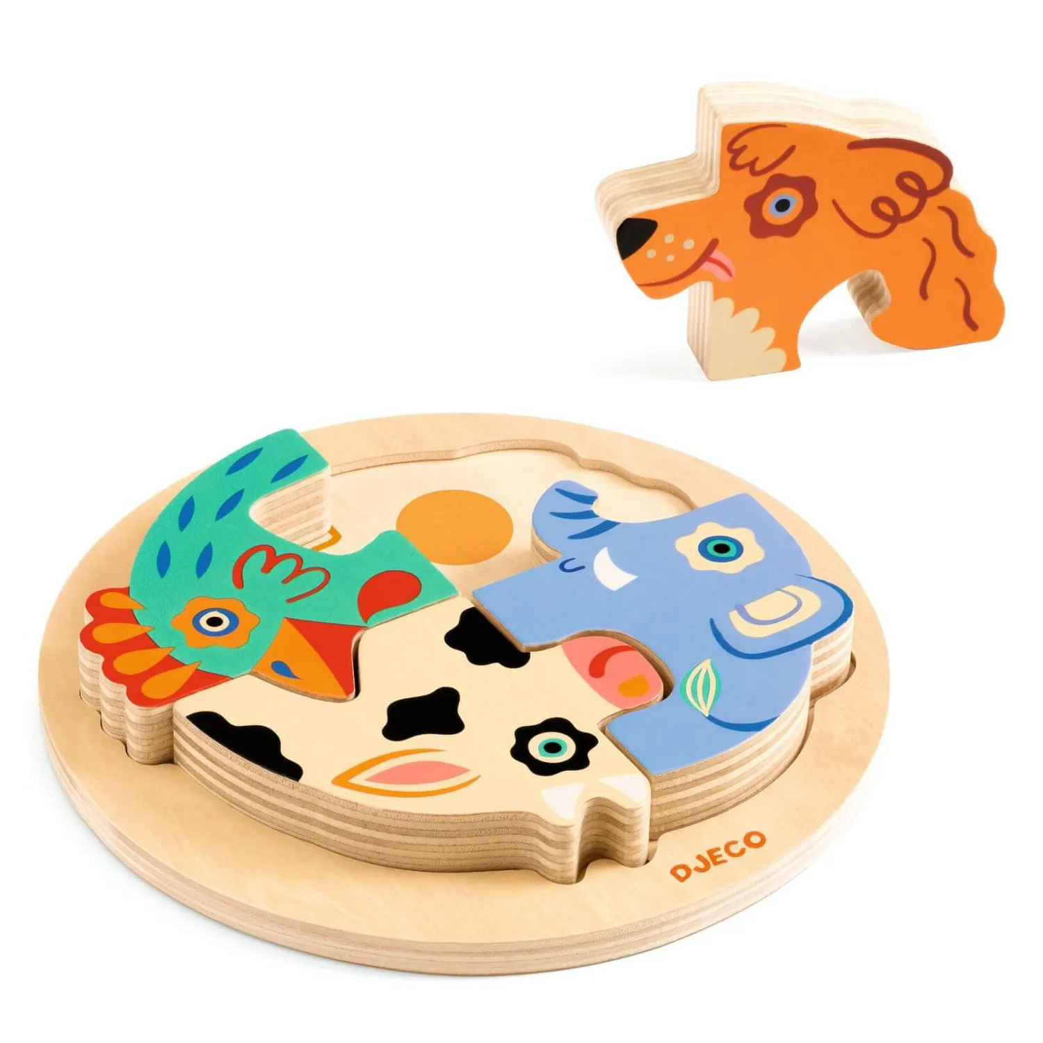 Djeco Drewniane okrągłe puzzle RONDO DOG