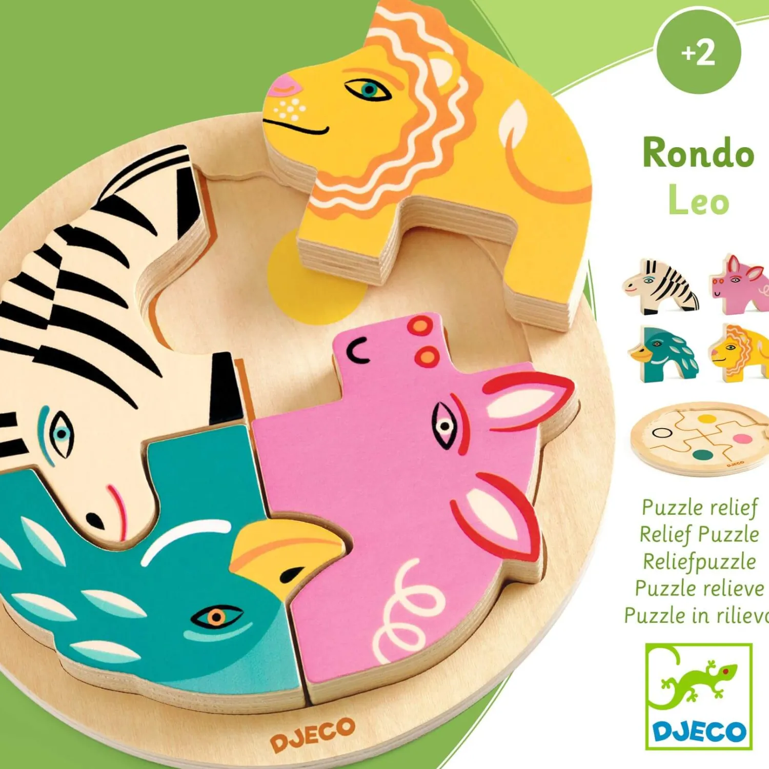 Djeco Drewniane okrągłe puzzle RONDO LEO