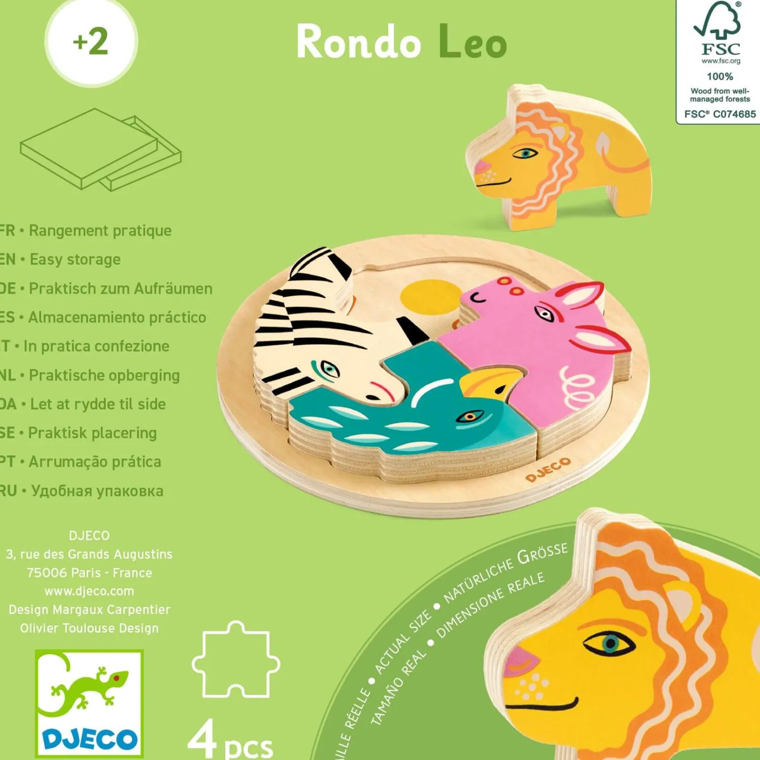 Djeco Drewniane okrągłe puzzle RONDO LEO