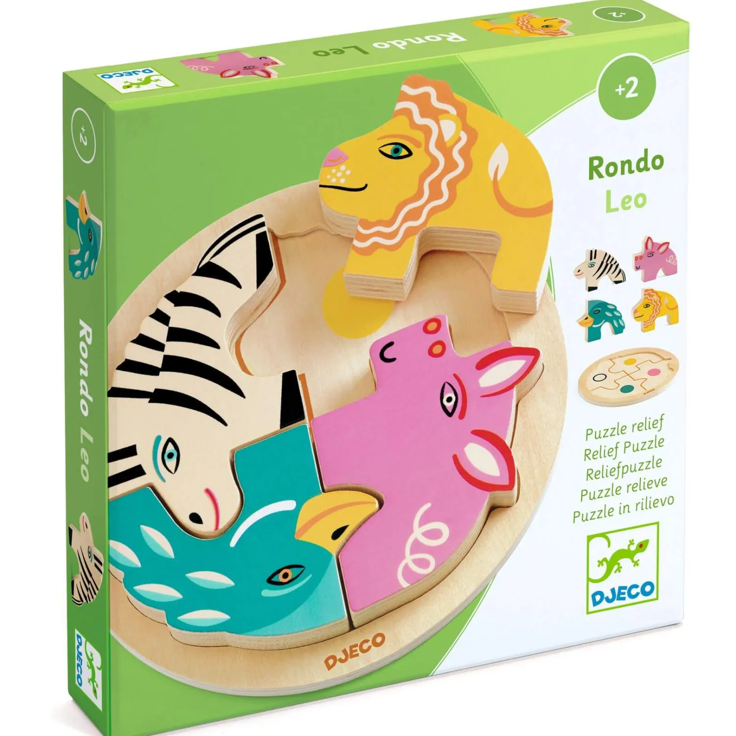 Djeco Drewniane okrągłe puzzle RONDO LEO