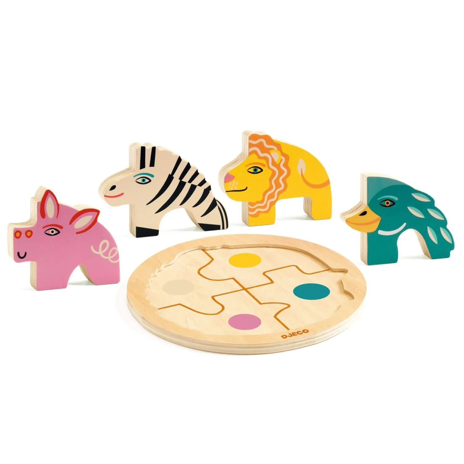 Djeco Drewniane okrągłe puzzle RONDO LEO