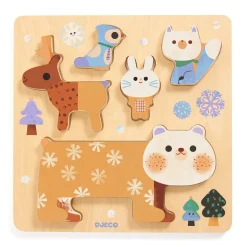 Djeco Drewniane puzzle ZWIERZĄTKA ZIMĄ
