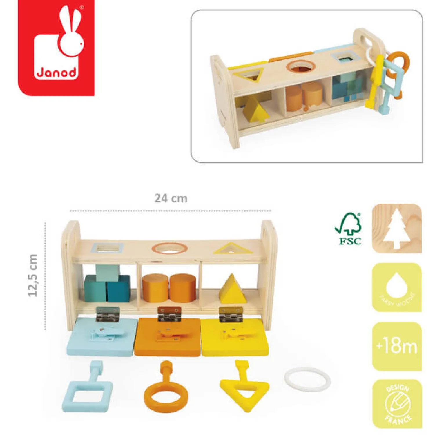 Janod Drewniany sorter z kluczykami Essentiel