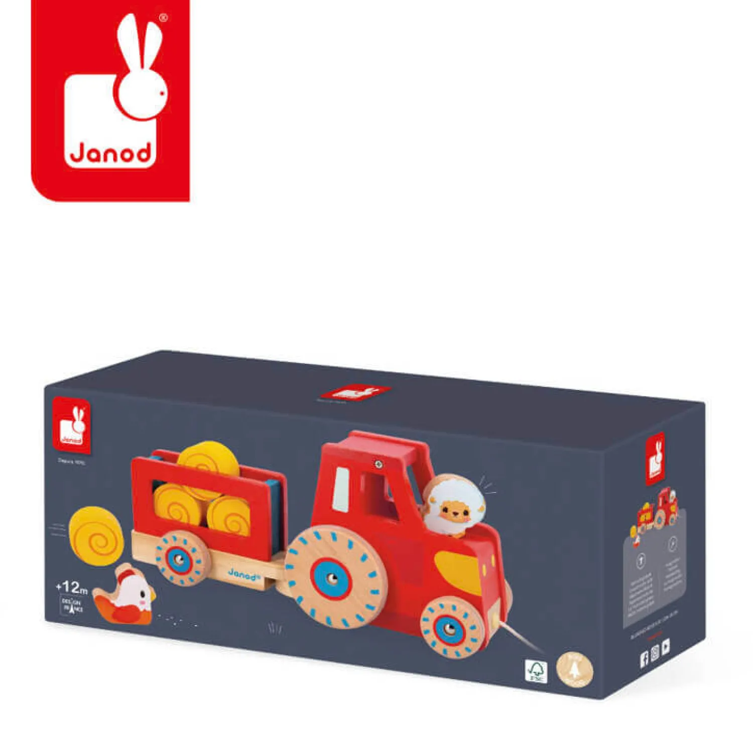 Janod Drewniany traktor do ciągnięcia Farma
