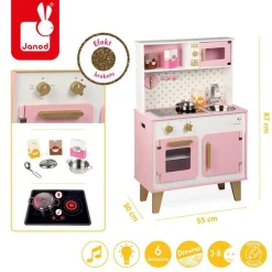 Janod Duża kuchnia drewniana z dźwiękiem i 6 akcesoriami Candy Chic
