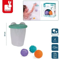 Janod Gra w koszykówkę do kąpieli - kosz z przyssawkami z 3 piłkami 12m+