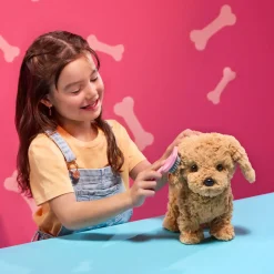 OurGeneration Interaktywny chodzący piesek z magnetyczną kostką i akcesoriami - Playful Paws Goldendoodle Pup