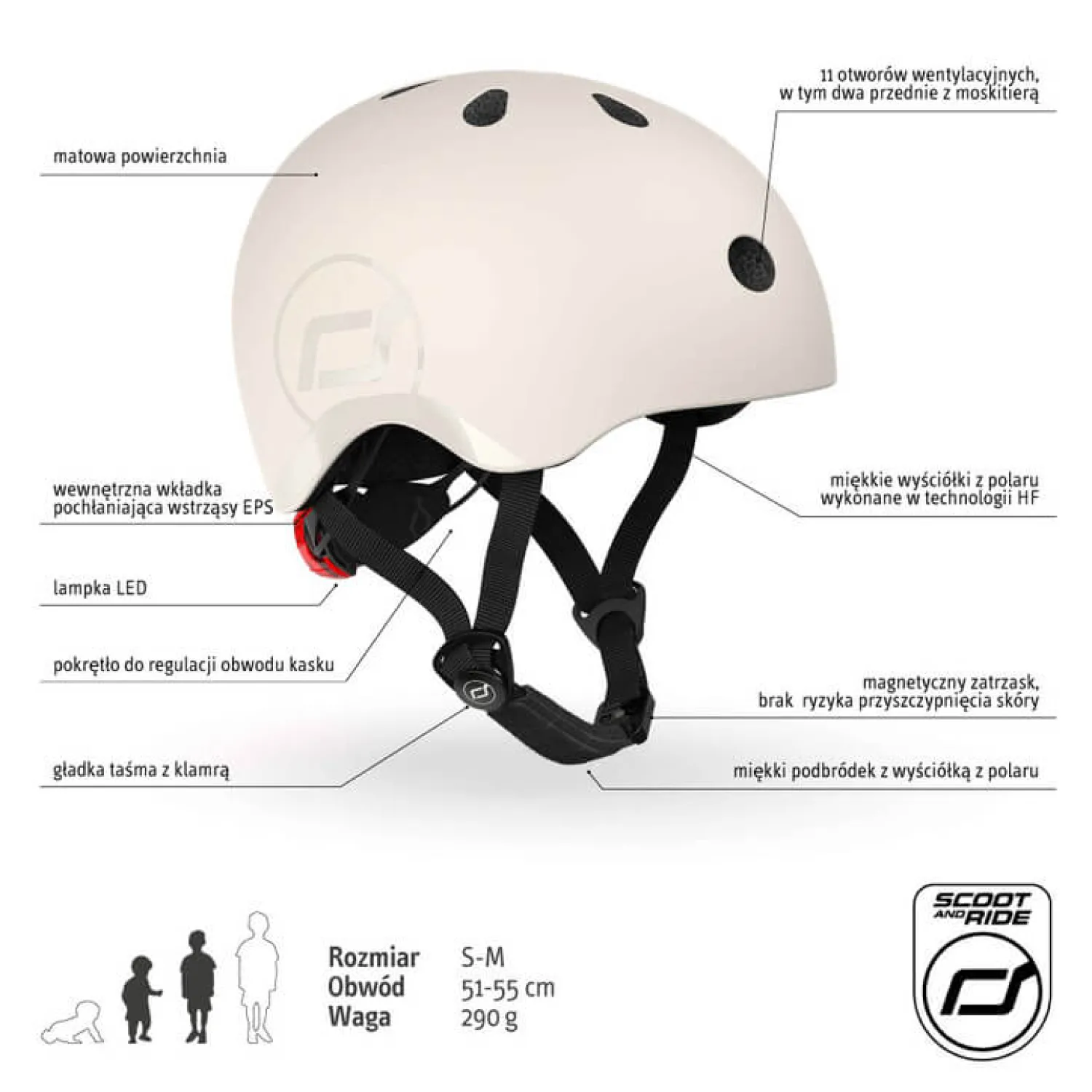 Dzieci Scootandride Kask S-M dla dzieci 3+ Ash