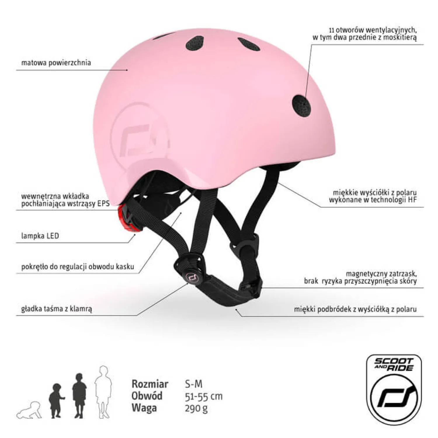 Dzieci Scootandride Kask S-M dla dzieci 3+ Rose