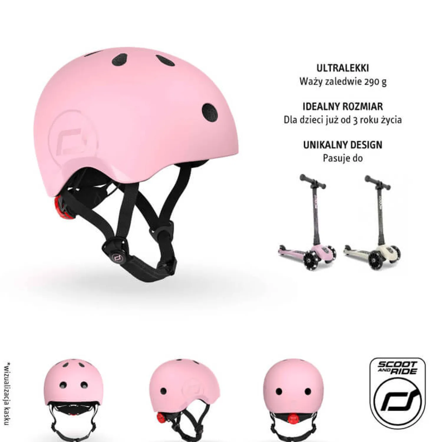 Dzieci Scootandride Kask S-M dla dzieci 3+ Rose