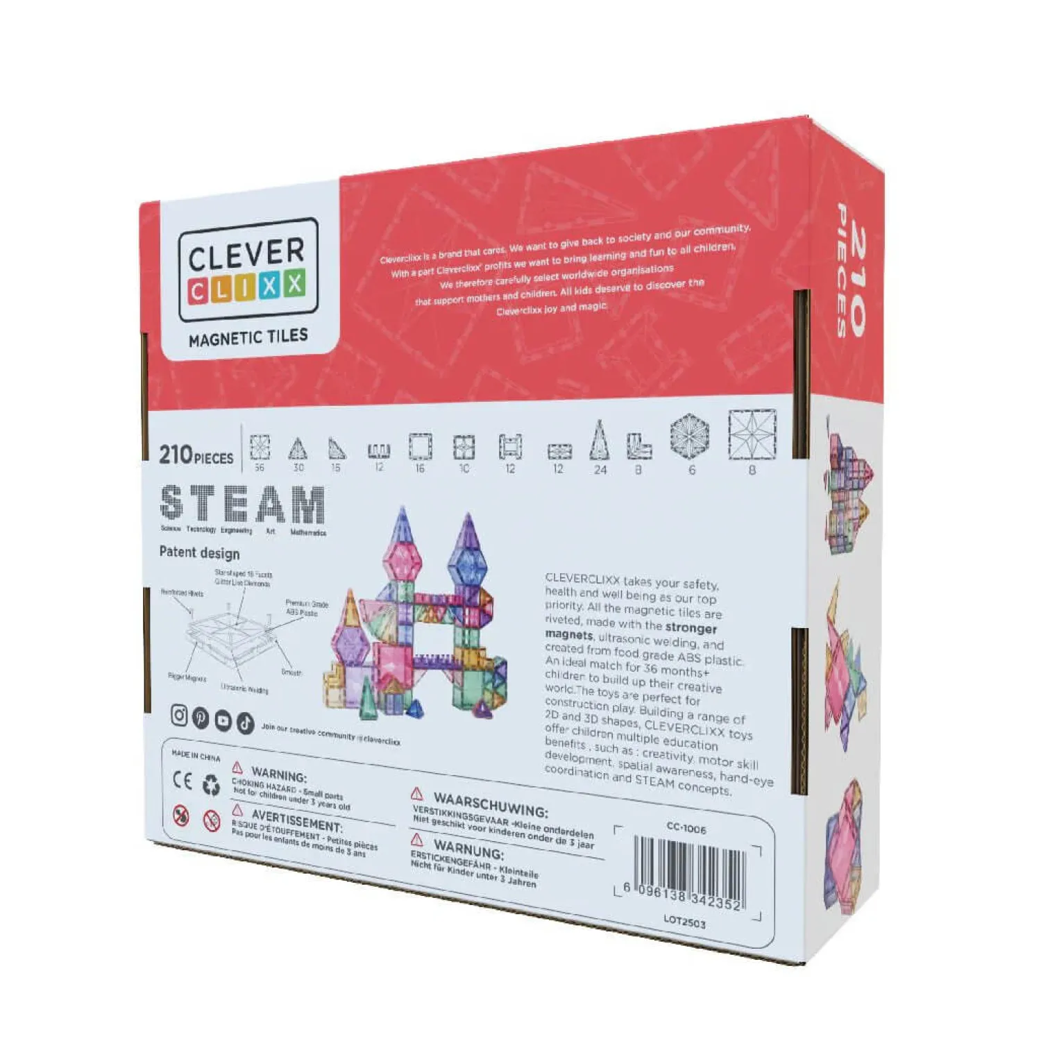 Cleverclixx Klocki magnetyczne Mega Creative Pack Pastel - 210 el.