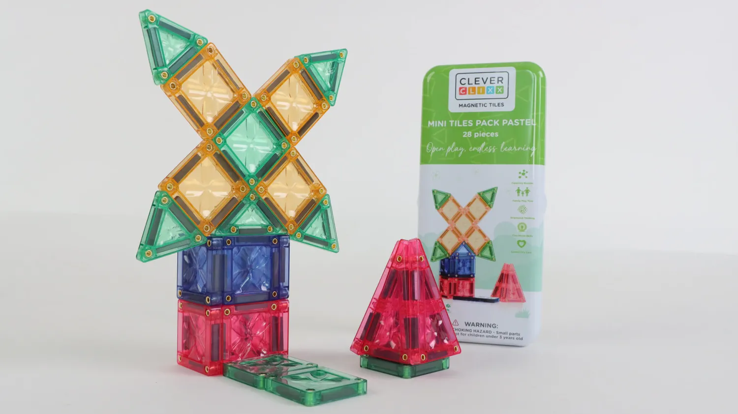 Cleverclixx Klocki magnetyczne Mini Tiles Pack Pastel 28 el.