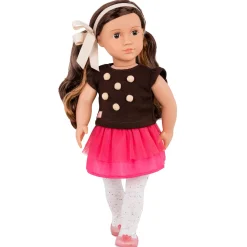 OurGeneration Lalka AVIA 46cm - Brunetka w bluzce z pomponikami