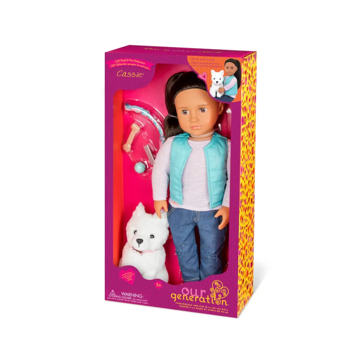 OurGeneration Lalka CASSIE 46cm – ze szczeniakiem rasy Samoyed