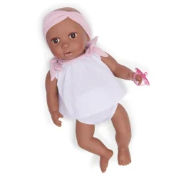 LullaBaby Lalka niemowlę ze smoczkiem, w dwuczęściowym ubranku i opasce, afrykanka