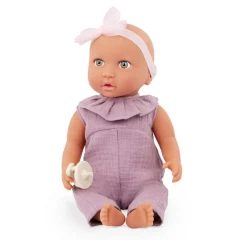 LullaBaby Lalka niemowlę ze smoczkiem, w muślinowym ubranku i opasce, dwubarwne tęczówki