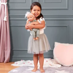 LullaBaby Lalka niemowlę ze smoczkiem, w muślinowym ubranku i opasce