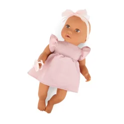 LullaBaby Lalka niemowlę ze smoczkiem, w sukience i opasce, wersja różowa