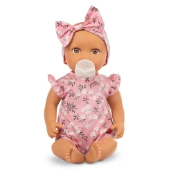 LullaBaby Lalka niemowlę ze smoczkiem, w ubranku w kwiatuszki i opasce, wersja różowa