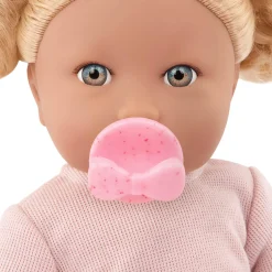 LullaBaby Lalka niemowlę z włosami i smoczkiem, w dwuczęściowym ubranku - blondynka