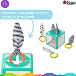 Sassy Manipulacyjna kostka sensoryczna Montessori, sorter z krążkami