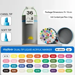 Mideer Markery akrylowe płynne z podwójną końcówką - 36 kolorów