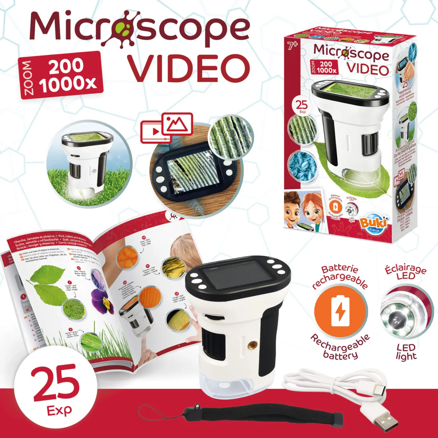 Buki Mikroskop video powiększenie 200x-1000x