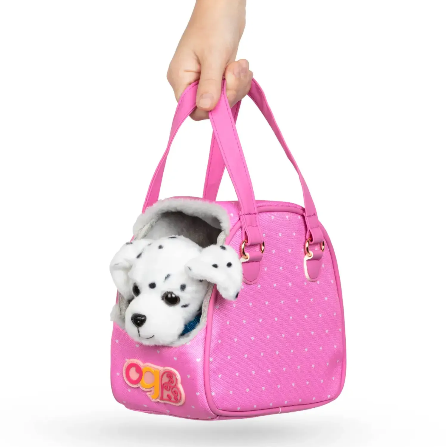 OurGeneration Piesek DALMATYŃCZYK w torebce – Hop in Dog Carrier