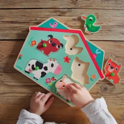 Djeco Puzzle drewniane z dźwiękiem FARMA