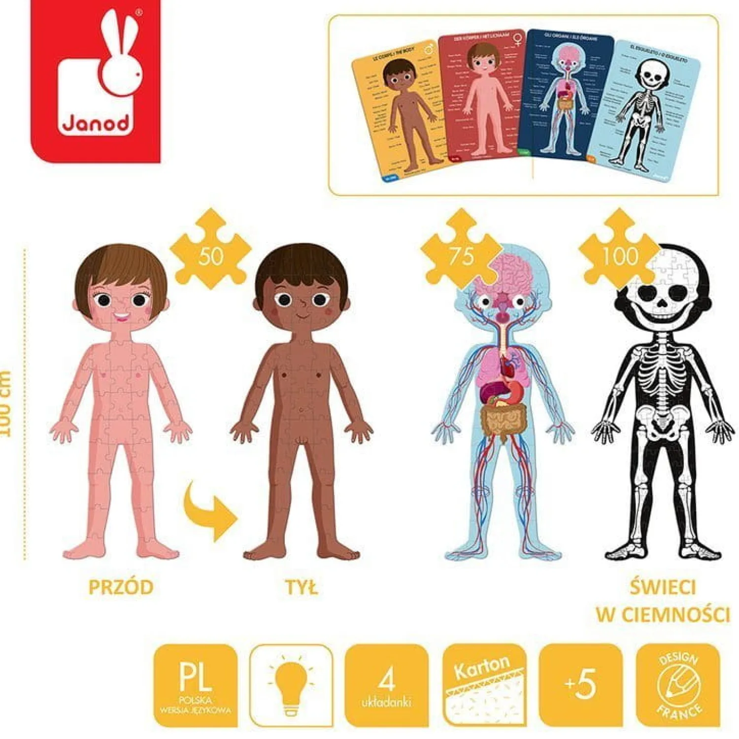 Janod Puzzle edukacyjne Ciało człowieka 50, 75 i 100 elementów 5 +