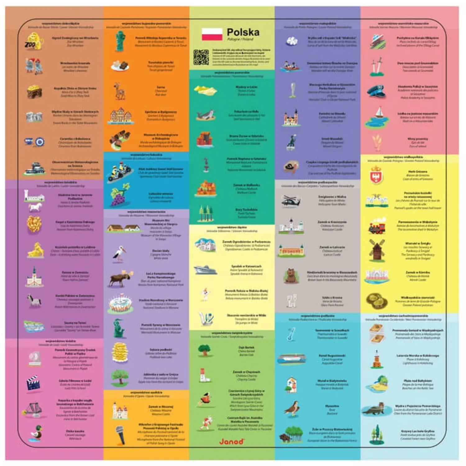 Janod Puzzle magnetyczne Mapa Polski 69 magnesów 7+