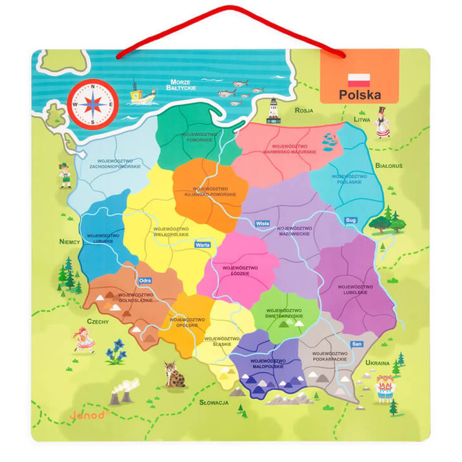 Janod Puzzle magnetyczne Mapa Polski 69 magnesów 7+