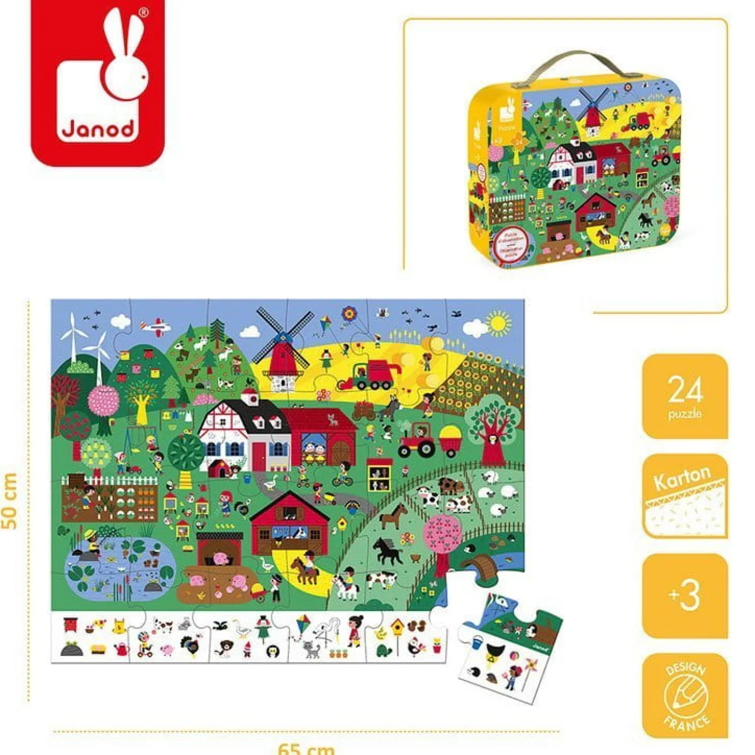 Janod Puzzle obserwacyjne w walizce Farma 24 elementy 3+