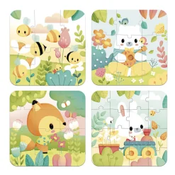 Janod Puzzle progresywne w walizce Zwierzątka Pure 4 układanki – 6, 9, 12 i 16 elementów 2+