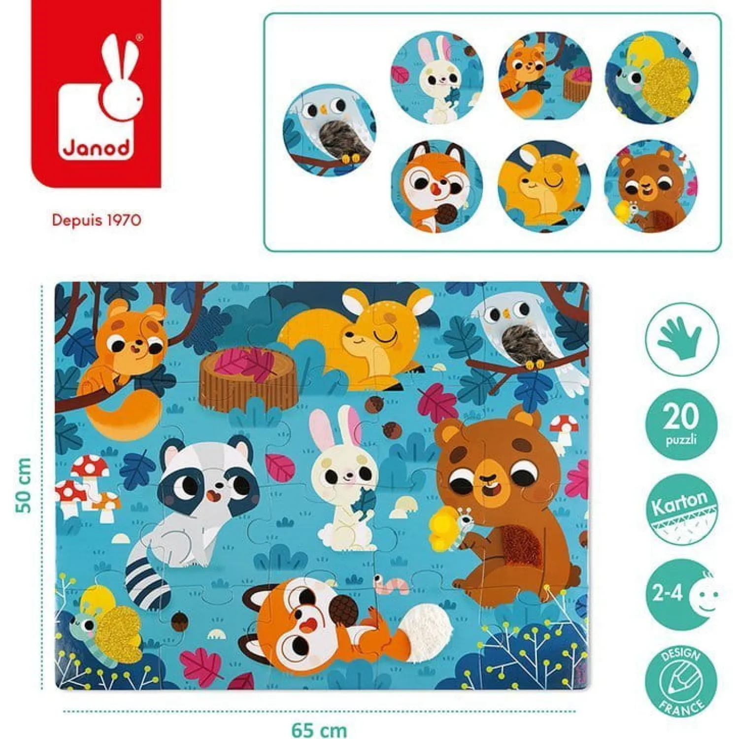 Janod Puzzle sensoryczne 20 elementów Leśne zwierzęta