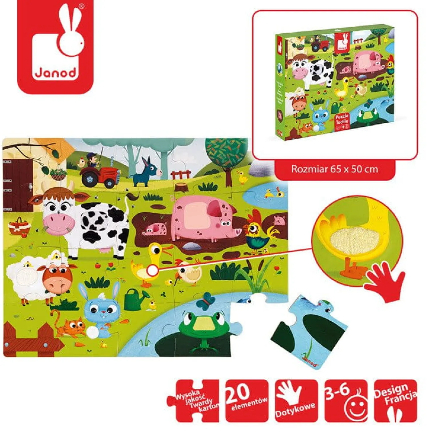 Janod Puzzle sensoryczne 20 elementów Farma