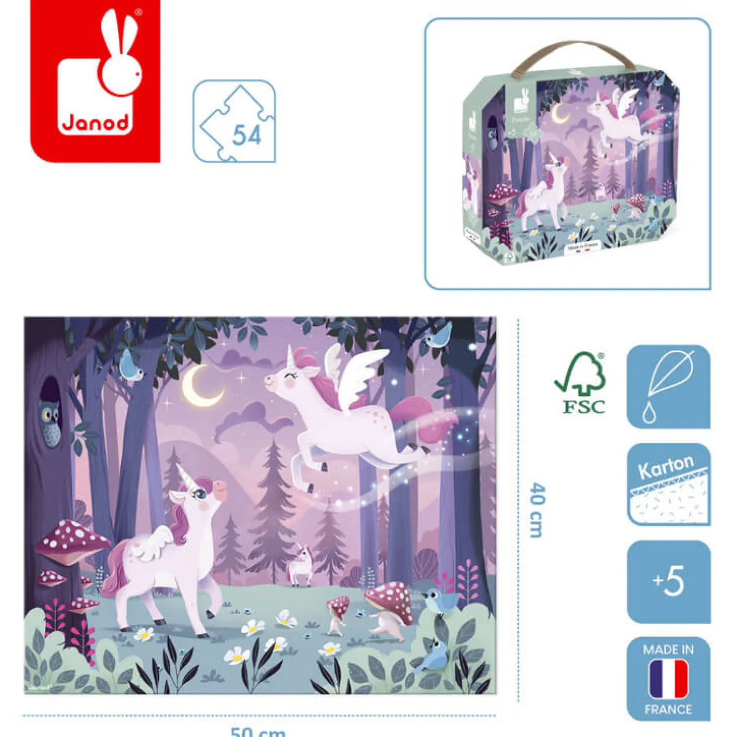 Janod Puzzle w walizce Jednorożce 54 elementy 5+