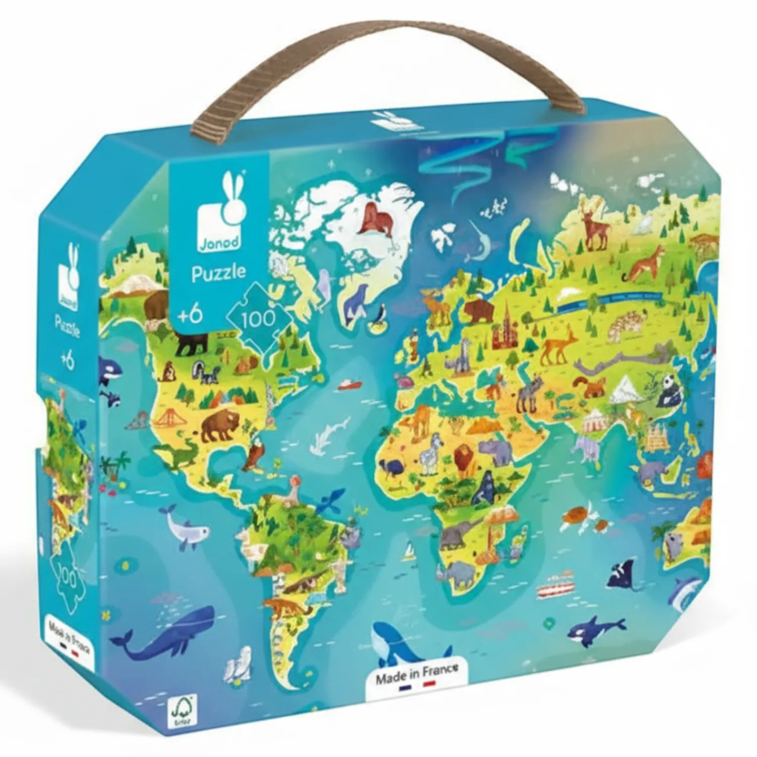 Janod Puzzle w walizce Mapa świata 100 elementów 6+