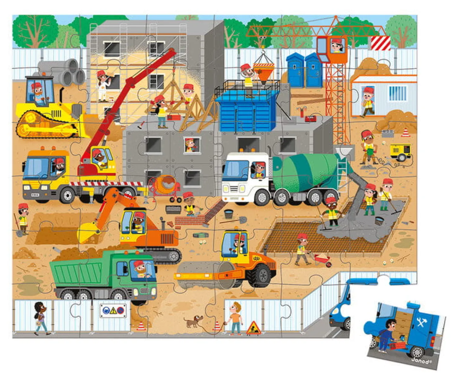Janod Puzzle w walizce Plac budowy 36 elementów 4+